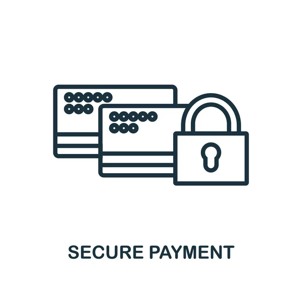 Stile di contorno icona pagamento sicuro. Linea sottile creativa Icona di pagamento sicuro per logo, grafica e altro — Vettoriale Stock