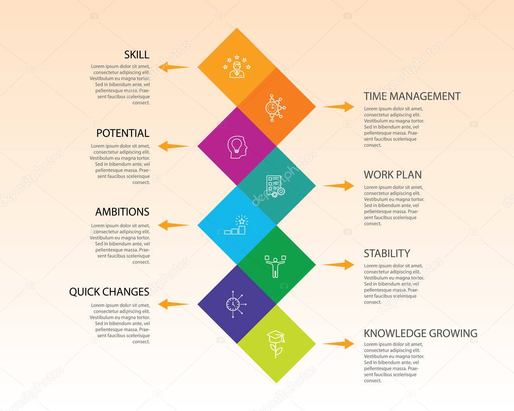 Productivity Infographics vector design. Timeline concept include skill, career choice, time management icons. Can be used for report, presentation, diagram, web design