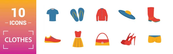 Conjunto de iconos de ropa. Incluye elementos creativos camiseta, chaqueta, pantalones, calcetines, zapatos iconos. Puede ser utilizado para el informe, presentación, diagrama, diseño web — Archivo Imágenes Vectoriales
