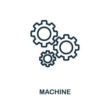 Makine simgesi taslak biçimi. Logo, grafik tasarımı ve daha fazlası için ince çizgi yaratıcı Makine simgesi