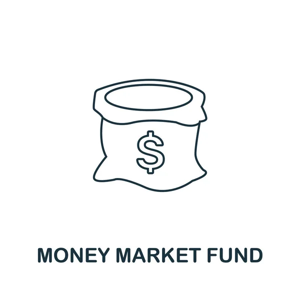 Styl osnovy ikon fondu peněžního trhu. Tenká linka kreativního fondu peněžního trhu ikona pro logo, grafický design a další — Stockový vektor