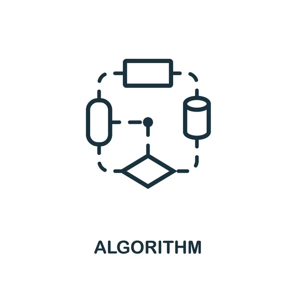 Algoritmo icona stile contorno. Icona dell'algoritmo creativo della linea sottile per logo, grafica e altro ancora — Vettoriale Stock