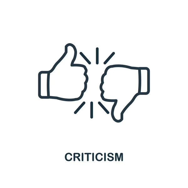 批判アイコンのアウトラインスタイル。ロゴ、グラフィックデザインなどのための細い線の創造的な批評アイコン — ストックベクタ