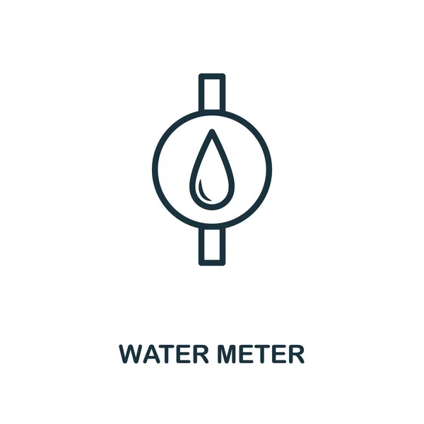 Стиль контура значка счетчика воды. Тонкая линия креативная иконка счетчика воды для логотипа, графического дизайна и многое другое — стоковый вектор