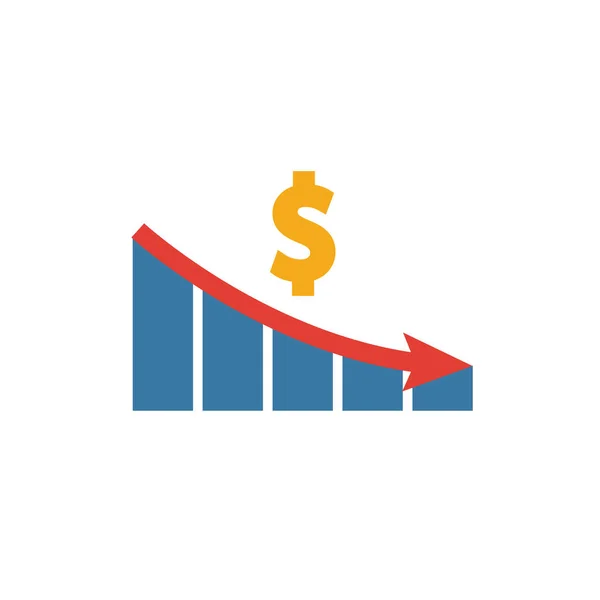 Money Graphic Down icône plate. Élément simple coloré de la collection de médicaments pour l'infographie, la conception Web et plus encore — Image vectorielle