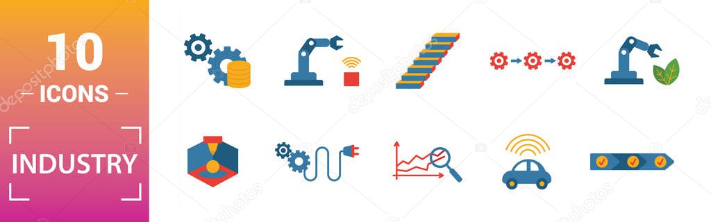 Industry 4.0 icon set. Include creative elements automation, data management, business intelligence, horizontal integration, osi model icons. Can be used for report, presentation, diagram, web design