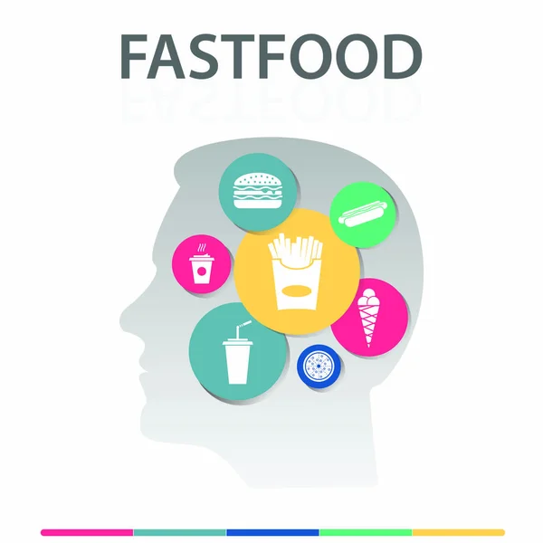 Fastfood-Infografik-Design. Zeitleiste Konzept gehören Burger, Pommes frites, Getränk mit einem Strohhalm Symbole. kann für Bericht, Präsentation, Diagramm, Webdesign verwendet werden — Stockfoto