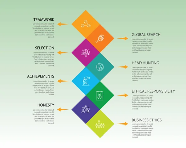 Human Resources Infographics vector ontwerp. Tijdlijn concept omvat zoeken, hervatten, wereldwijde zoekpictogrammen. Kan gebruikt worden voor rapport, presentatie, diagram, webdesign — Stockvector