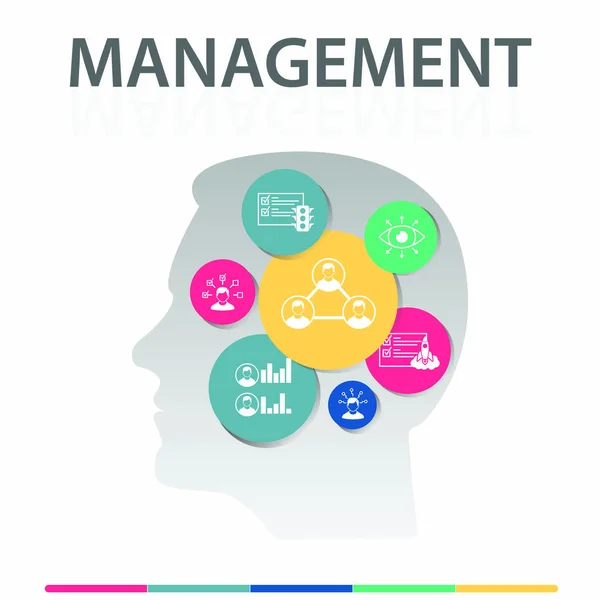 Σχεδιασμός Infographics Management. Χρονική έννοια περιλαμβάνει αλληλεπίδραση, ειδικός, χαρακτηριστικά της ομάδας εικονίδια. Μπορεί να χρησιμοποιηθεί για έκθεση, παρουσίαση, διάγραμμα, web design — Φωτογραφία Αρχείου