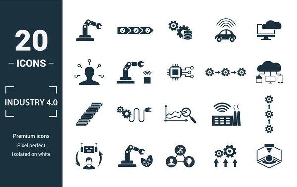 Conjunto de iconos Industria 4.0. Incluye elementos creativos automatización, gestión de datos, inteligencia empresarial, integración horizontal, iconos del modelo osi. Puede ser utilizado para el informe, presentación, diagrama, diseño web — Archivo Imágenes Vectoriales