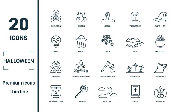 Set de iconos de Halloween. Incluye elementos creativos esqueleto, ataúd, cráneo, murciélagos, iconos de vampiros. Puede ser utilizado para el informe, presentación, diagrama, diseño web — Vector de stock