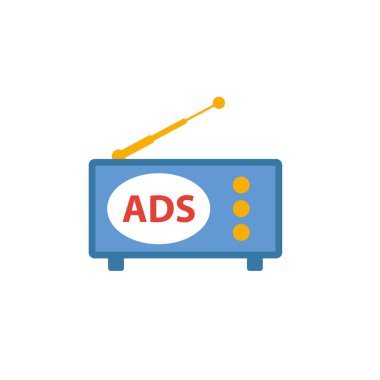 Radyo Reklam ikonu. Reklam simgeleri koleksiyonundan düz yaratıcı unsur. Şablonlar, web tasarımı ve yazılım için renkli radyo reklam simgesi