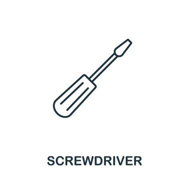 Tornavida çizgisi simgesi. İnşaat araçları simgeleri koleksiyonundan ince stil ögesi. Bilgisayar ve mobil için özet tornavida simgesi. Sembol, logo vektör grafikleri