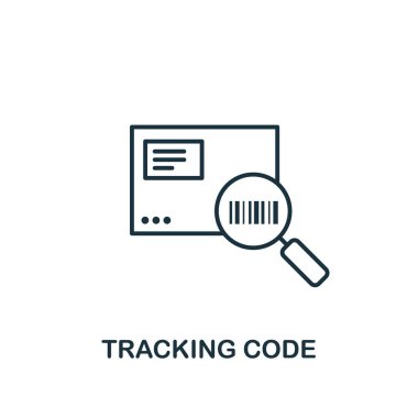 Kod satır simgesi takip ediliyor. Lojistik dağıtım ikonu koleksiyonundan ince tasarım. Bilgi grafikleri ve şablonlar için basit bir izleme kodu simgesi