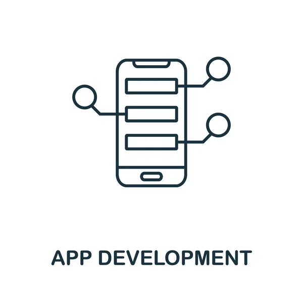 App Development lijn pictogram. Dunne design stijl van programmeur icoon collectie. Eenvoudig app-ontwikkelpictogram voor infographics en sjablonen — Stockvector