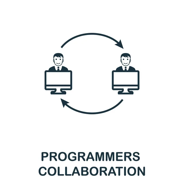 Ikona linii kolaboracji programistów. Cienki styl projektowania z kolekcji ikon programistów. Prosta ikona współpracy programistów dla infografik i szablonów — Wektor stockowy