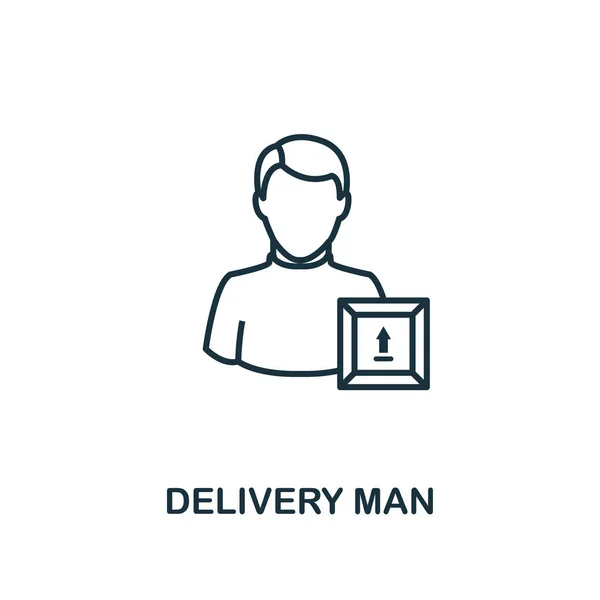 Icona della linea Delivery Man. Stile di design sottile dalla raccolta di icone di consegna logistica. Semplice icona uomo di consegna per infografiche e modelli — Vettoriale Stock
