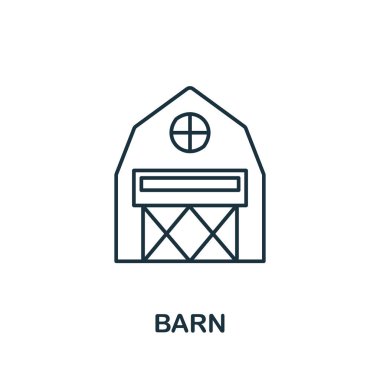 Barn ikonu. Çiftlik simgeleri koleksiyonundan ince çizgi biçimi ögesi. Bilgisayar ve mobil için özet Barn simgesi