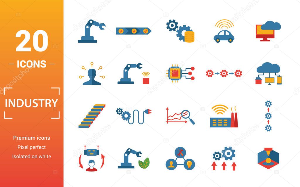 Industry 4.0 icon set. Include creative elements automation, data management, business intelligence, horizontal integration, osi model icons. Can be used for report, presentation, diagram, web design