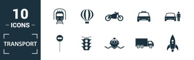Işınlama simgesi hazır. Yaratıcı elementler araba, motosiklet, bisiklet, troleibus, taksi ikonları dahil. Rapor, sunum, diyagram, web tasarımı için kullanılabilir
