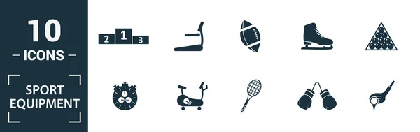 Zestaw ikon sprzętu sportowego. Zawierają elementy kreatywne hantle, piłka nożna, baseball, hokej, ikony rowerów treningowych. Może być stosowany do raportu, prezentacji, diagramu, projektowania stron internetowych — Zdjęcie stockowe
