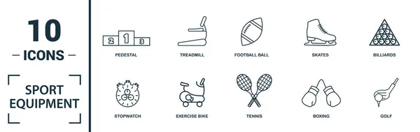 Zestaw ikon sprzętu sportowego. Zawierają elementy kreatywne hantle, piłka nożna, baseball, hokej, ikony rowerów treningowych. Może być stosowany do raportu, prezentacji, diagramu, projektowania stron internetowych — Zdjęcie stockowe