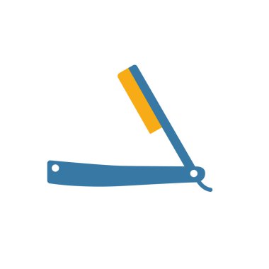 Düz Ustura simgesi. Berber dükkanının ikon koleksiyonundan düz yaratıcı unsur. Şablon, web tasarımı ve yazılım için renkli düz jilet simgesi.