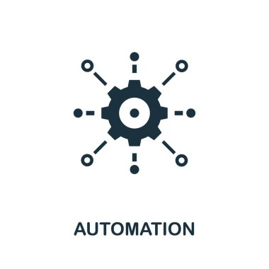 Otomasyon simgesi. İş aksaklığı koleksiyonundan basit bir unsur. Şablonlar, bilgi grafikleri ve daha fazlası için doldurulmuş Otomasyon simgesi.