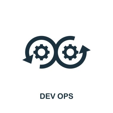 Dev Operasyon ikonu. Dijital bozulma koleksiyonundan basit bir element. Şablonlar, bilgi grafikleri ve daha fazlası için Dev Ops simgesi dolduruldu.