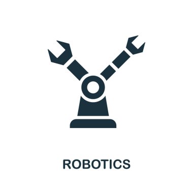 Robot ikonu. Dijital bozulma koleksiyonundan basit bir element. Şablonlar, bilgi grafikleri ve daha fazlası için doldurulmuş Robotik simgesi.