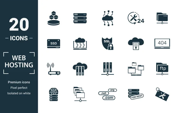 Conjunto Iconos Alojamiento Web Incluye Elementos Creativos Estructura Datos Tecnología — Foto de Stock