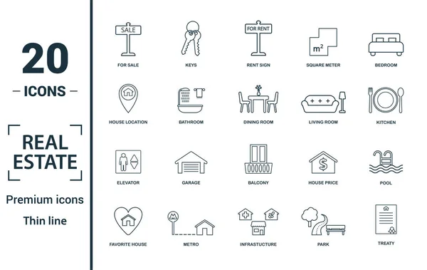 Conjunto Iconos Inmobiliarios Incluya Elementos Creativos Para Venta Letrero Alquiler — Foto de Stock
