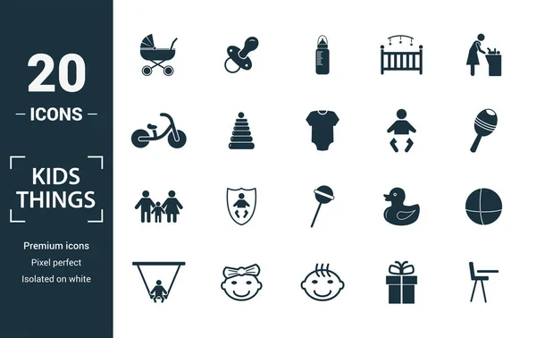 Conjunto de iconos de Child Staff. Incluye elementos creativos cochecito, biberón con chupete, bicicleta de bebé, pañal, iconos familiares. Puede ser utilizado para el informe, presentación, diagrama, diseño web — Foto de Stock