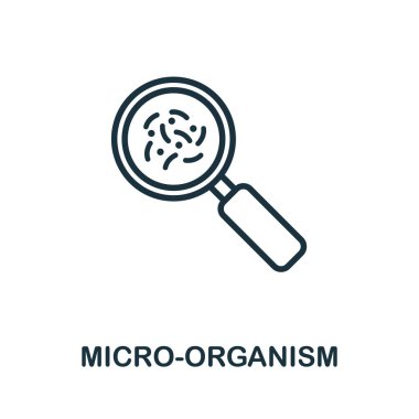 Mikro organizma simgesi. Biyoteknoloji simgeleri koleksiyonundan basit bir satır ögesi. Şablonlar, yazılımlar ve bilgi grafikleri için Micro-Organizma simgesini özetle.