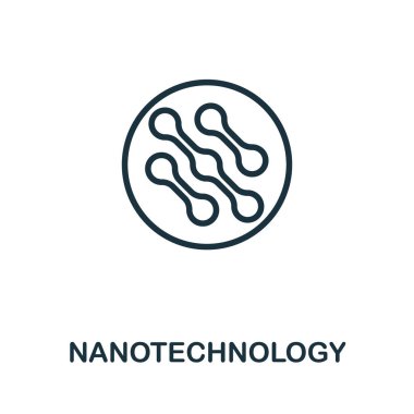 Nanoteknoloji ikonu. Biyoteknoloji simgeleri koleksiyonundan basit bir satır ögesi. Şablonlar, yazılımlar ve bilgi grafikleri için Nanoteknoloji simgesi.