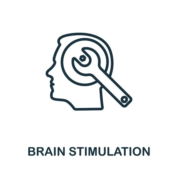 大脑刺激图标 生物技术图标集合中的简单行元素 软件和信息图形的大脑刺激图标概述 — 图库矢量图片