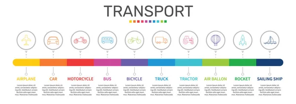 Transport Infografika Wektor Projektowania Koncepcja Czasu Obejmuje Samolot Samochód Ikony — Wektor stockowy