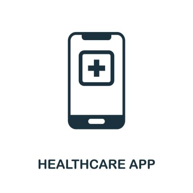 Sağlık hizmetleri uygulama simgesi. Dijital sağlık hizmetleri koleksiyonundan basit bir element. Şablonlar, bilgi grafikleri ve daha fazlası için doldurulmuş Sağlık Uygulaması simgesi