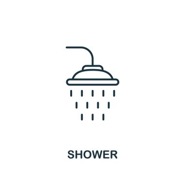 Duş simgesi. Hijyen koleksiyonundan satır biçimi ögesi. Web tasarımı ve bilgi grafikleri için ince duş simgesi