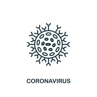 Coronavirus ikonu. Hijyen koleksiyonundan satır biçimi ögesi. Web tasarımı ve bilgi grafikleri için ince Coronavirus simgesi