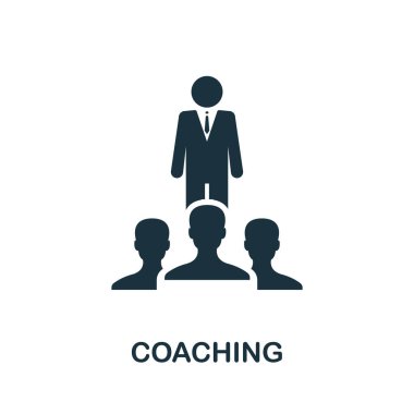 İkonun koçu. Danışmanlık koleksiyonundan basit bir öge. Şablonlar, bilgi grafikleri ve daha fazlası için doldurulmuş Koçluk simgesi.