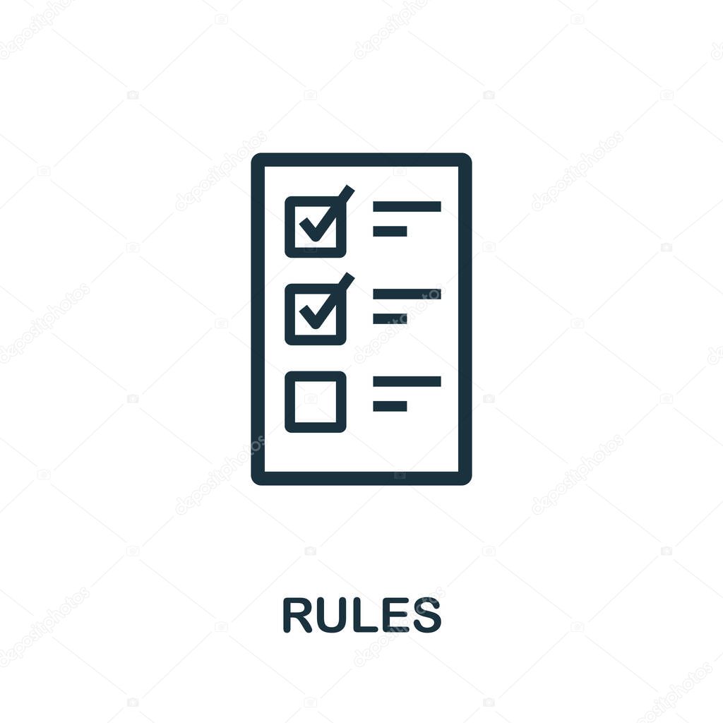 Rules icon. Simple element from regulation collection. Filled Rules icon for templates, infographics and more.