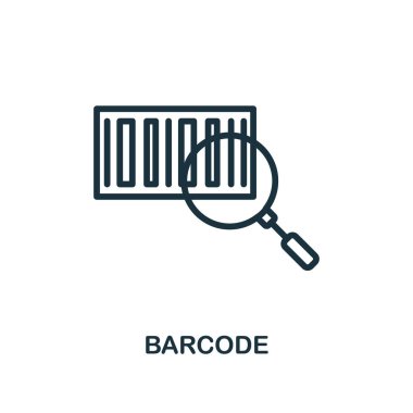 Barkod simgesi. E-ticaret simgeleri koleksiyonundan satır biçimi basit öge. Web tasarımı, uygulamalar, yazılımlar, yazdırma kullanımı için piksel mükemmel basit barkod simgesi
