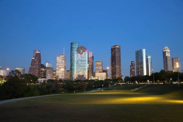 Houston Downtown Skyline Illuminated at Blue Hour — Stock Photo, Image