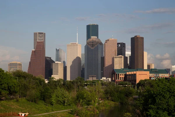 Houston Downtown Skyline with Bright Sun Royalty Free Stock Images