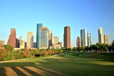 Gün batımında Houston şehir manzarası