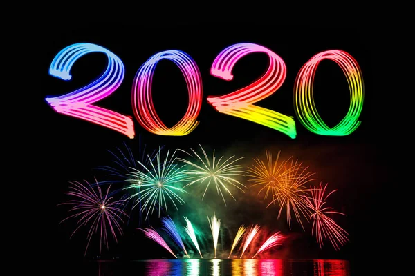 New Year's Eve 2020 met vuurwerk — Stockfoto