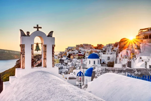 Oia Village Coucher Soleil Sur Île Santorin Grèce — Photo