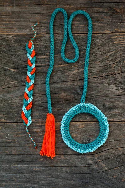 Handmade knitted necklace — Stock Photo, Image