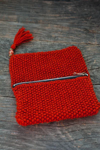 Handmade knitted purse — Stock Photo, Image